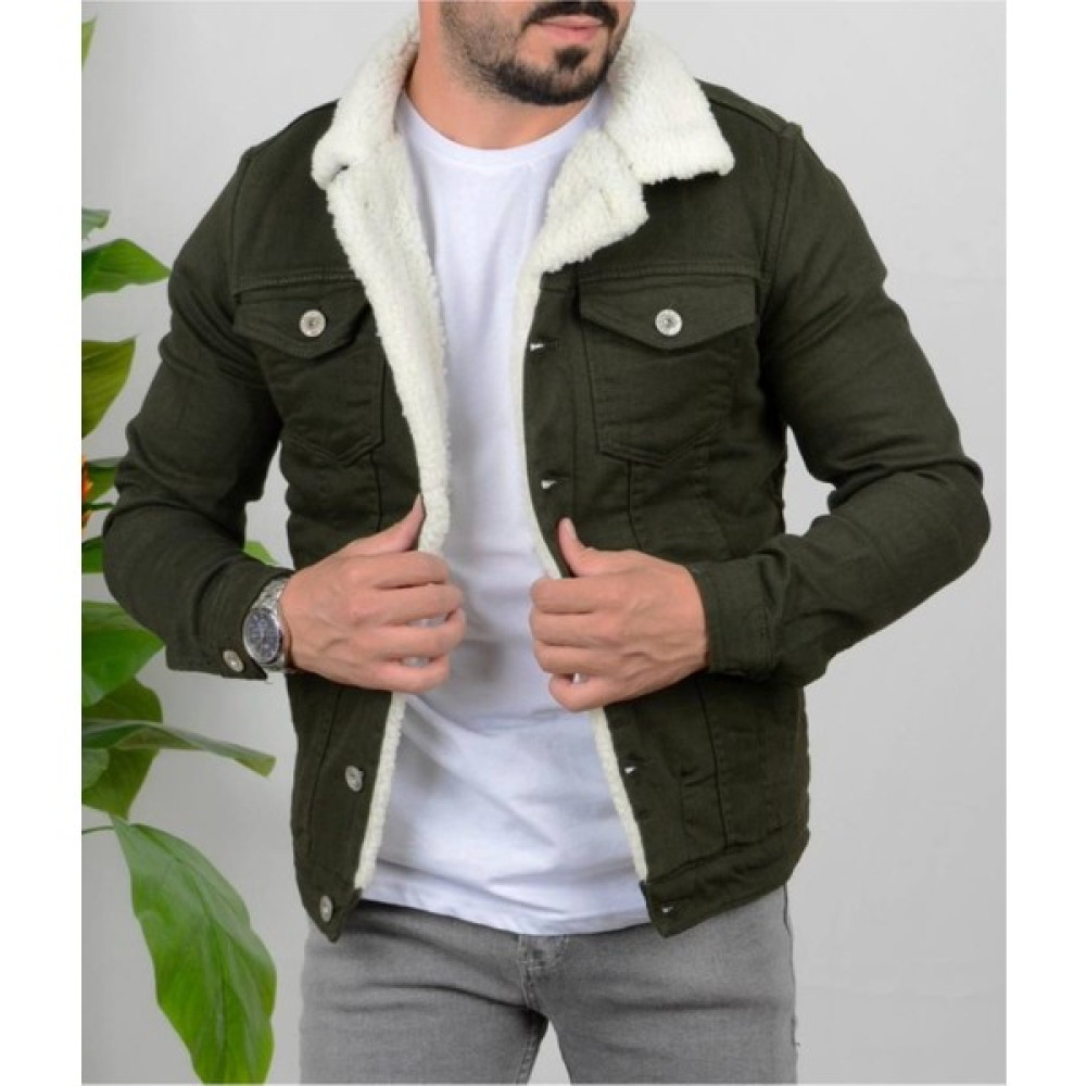 Casual Suit Erkek Yeşil Içi Kürklü Dar Kesim Kot Ceket Erkek Mont Fiyatı