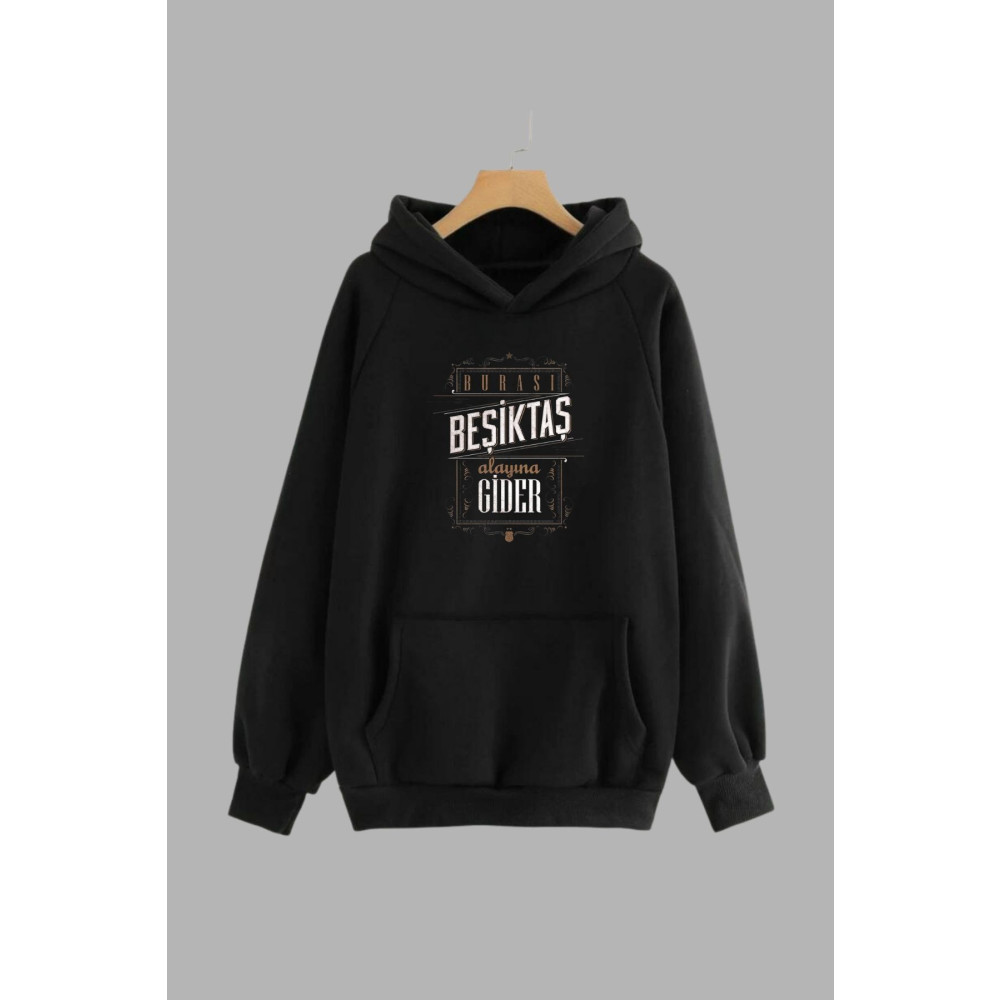 CASUALSTYLE Unisex Siyah Kapüşonlu Sweatshirt Beşiktaş Baskılı L Beden Bayan Sweatshirt Fiyatı
