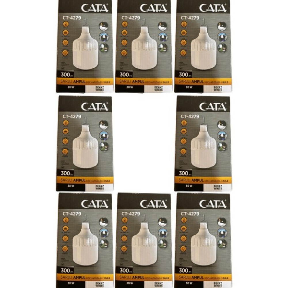 Cata CT-4279 30W 6500K (Beyaz Işık) Şarjlı LED Ampul (8 Adet) - Beyaz - 100 - 110 W Led Aydınlatmalar Fiyatı
