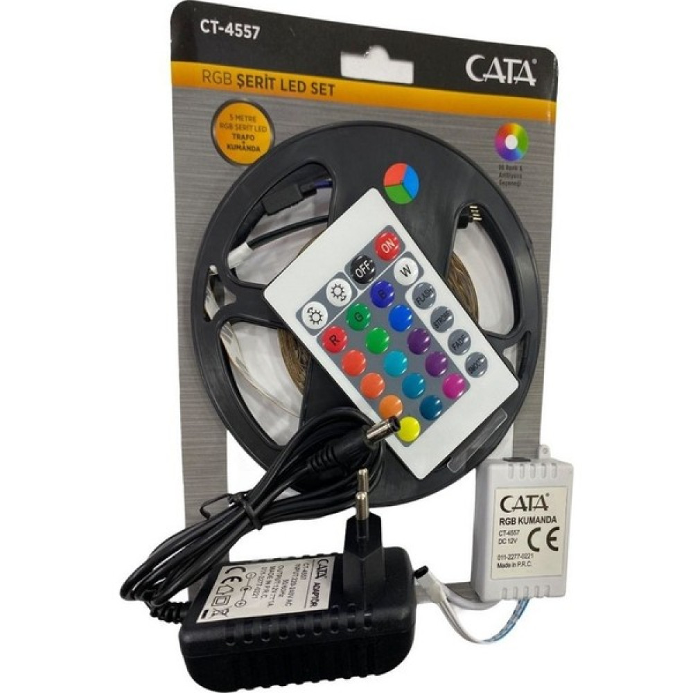 Cata CT-4557 Rgb Şerit LED Seti ( 5 mt Rgb LED 3 Renk + Trafo + Rgb Kumanda ) Led Aydınlatmalar Fiyatı