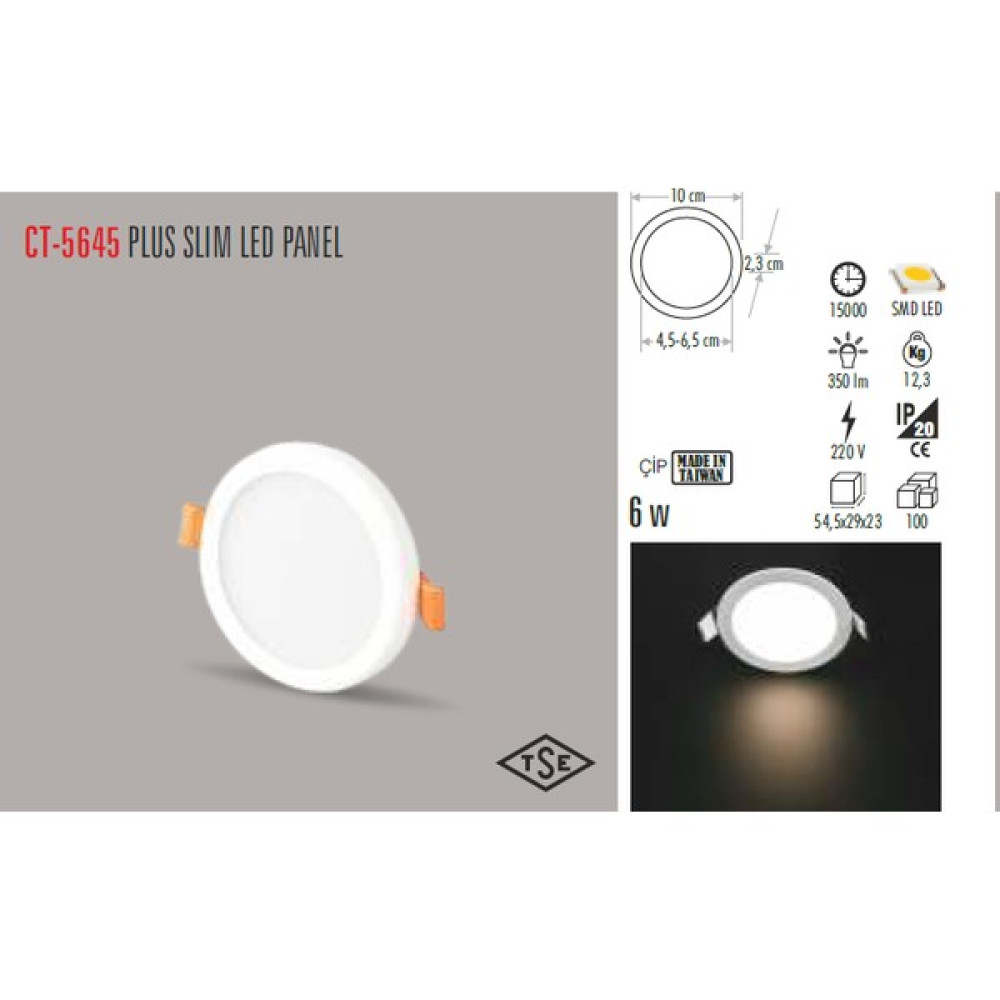 Cata CT-5645 6W/3200K PLUS LED PANEL ARMATÜR(G.IŞIĞI-12ADET) CATA - Gün Işığı Armatür Fiyatı