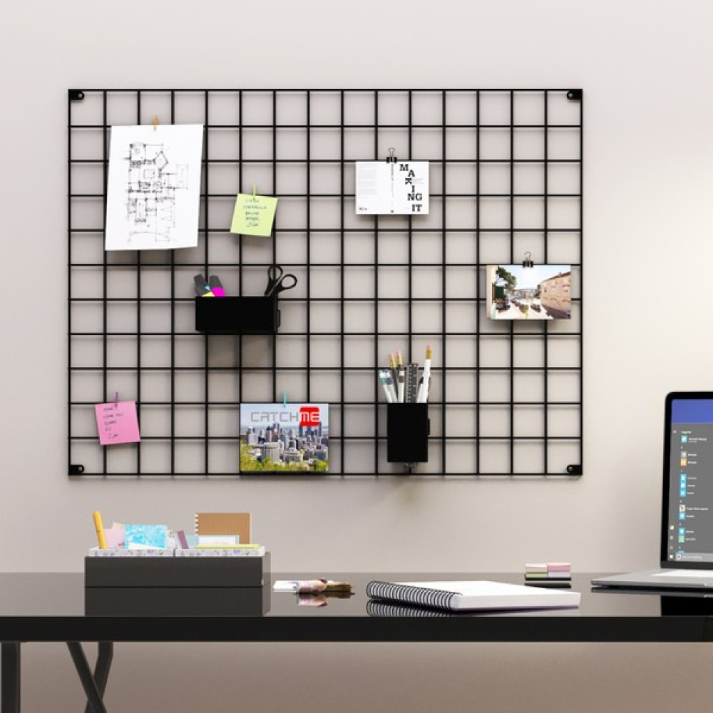 Catchme Metal Fotoğraf Askısı Tel Askılık Metal Pano Notluk Aksesuarlı 80 x 60 cm - Siyah Resim & Fotoğraf Çerçevesi Fiyatı