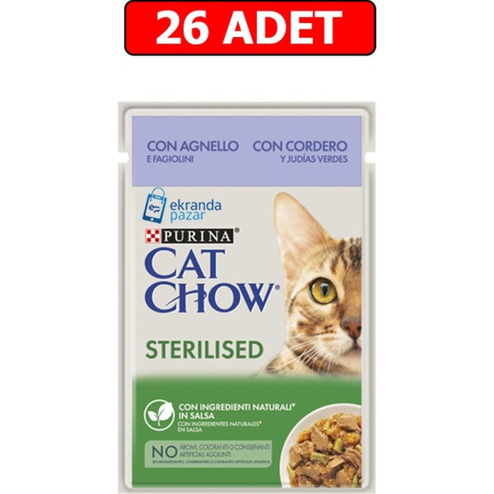 Catchow Sterilised Kuzu Etli ve Yeşil Fasulyeli Kısırlaştırılmış Kedi Yaş Maması 85GR 26 Adet Pouch Evcil Hayvan Ürünleri Fiyatı