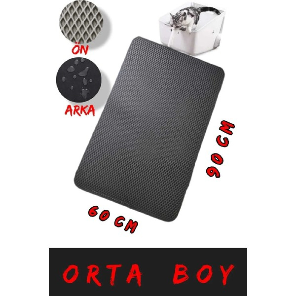 Cateva Elekli Kedi Kumu Paspası Orta Boy 90X60 cm Çift Taraflı Su Geçirmez Malzeme - Siyah Evcil Hayvan Ürünleri Fiyatı