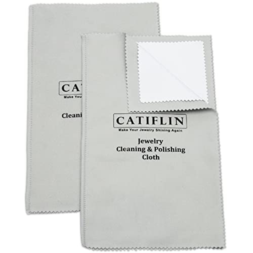 CATIFLIN 2pcs Multi-Layer Jewelry Cleaning Cloth, Large Silver Polishing Cloth, 100% Cotton Jewelry Polishing Cloths for Gold, Silver and Platinum Jewelry (Light Gray, 10 "X12")