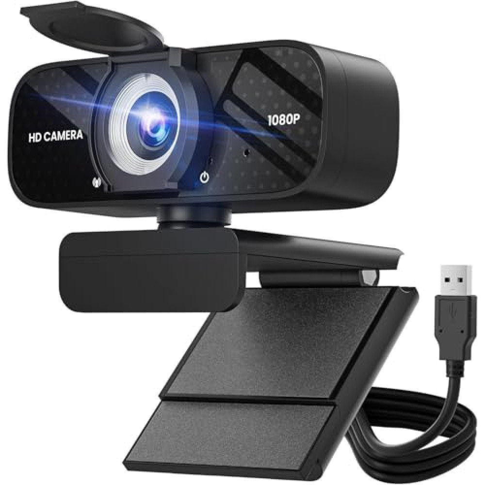 Catitru Full HD 1080P Webcam with Built-in Mic Wide Angle & Auto Focus Privacy Cover for PC/Laptop Plug & Play USB Camera Black