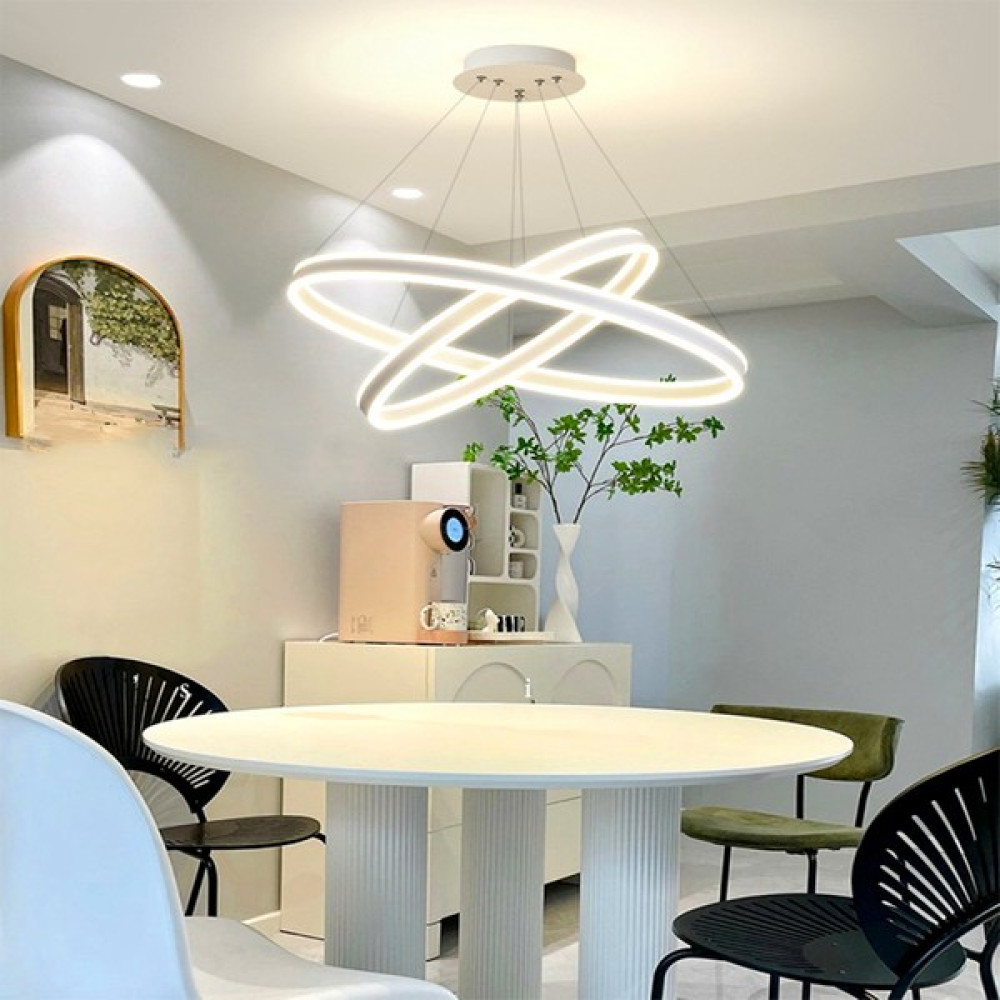 Catluz Beyaz Ø40X60CM 2xçember LED Lamba,yuvarlak Sarkıt Avize,modern Aydınlatma,dekoratif 3 Işık Rengi Avize Fiyatı