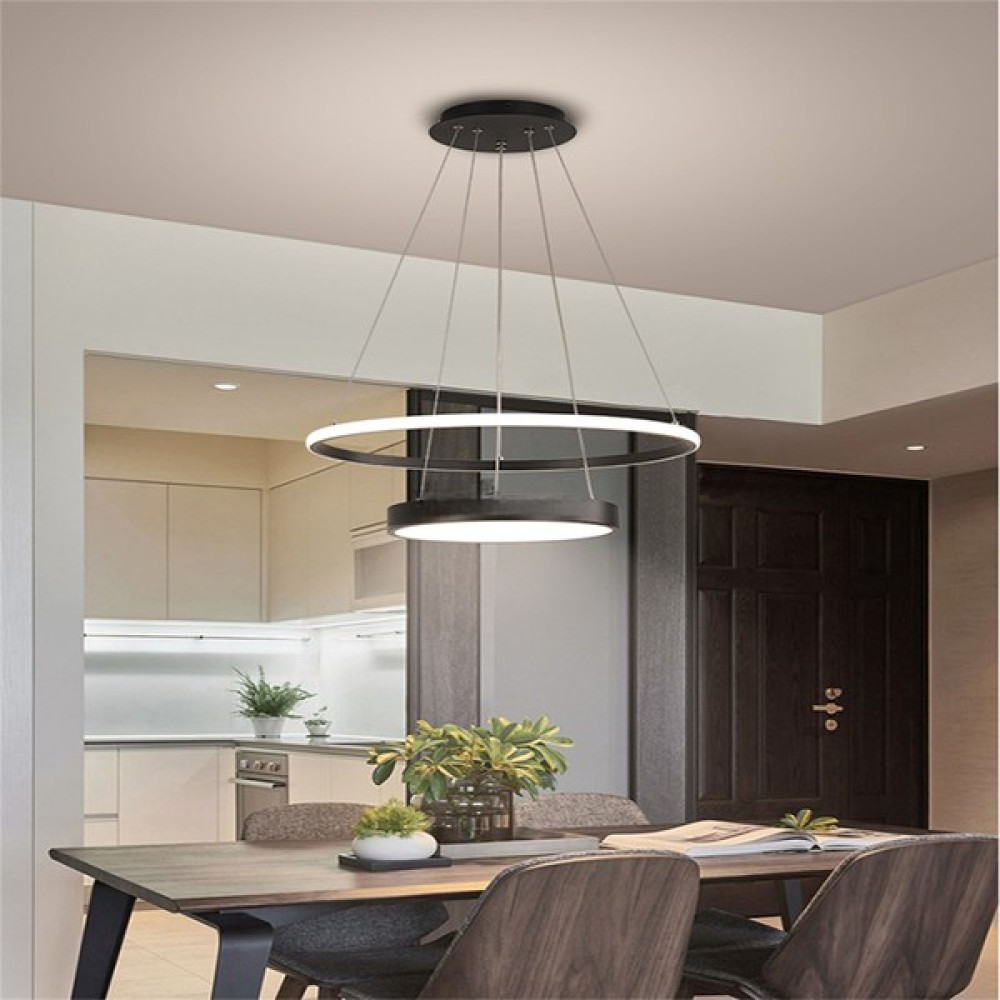Catluz Siyah Çember Ø40+60CM LED Lamba,yuvarlak Sarkıt Avize,modern Aydınlatma,dekoratif Işık 3 Işık Rengi Avize Fiyatı