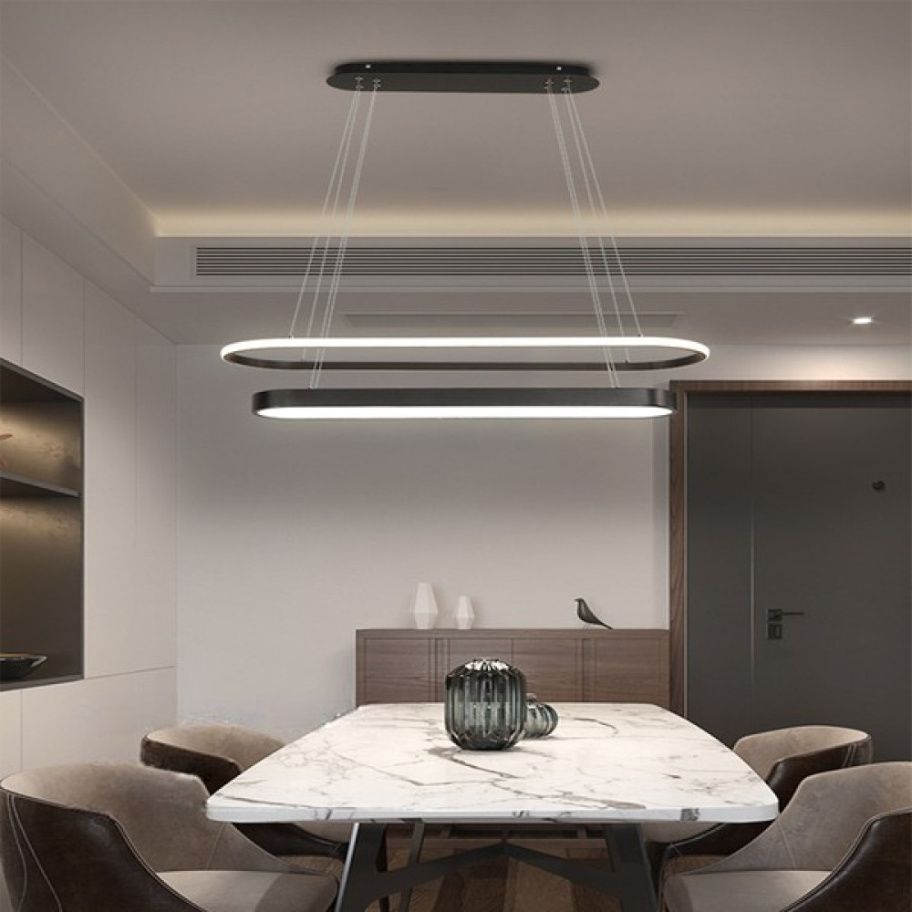 Catluz Siyah Oval Içi Oval 90-120CM LED Lamba,sarkıt Avize,modern Aydınlatma,dekoratif Işık 3 Işık Rengi Avize Fiyatı