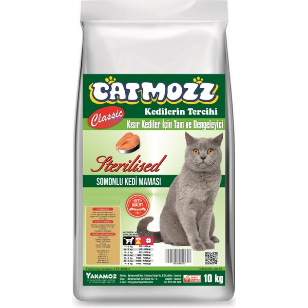 Catmozz Classic Sterilised Somonlu Kısırlaştırılmış Yetişkin Kedi Maması 10 KG Evcil Hayvan Ürünleri Fiyatı
