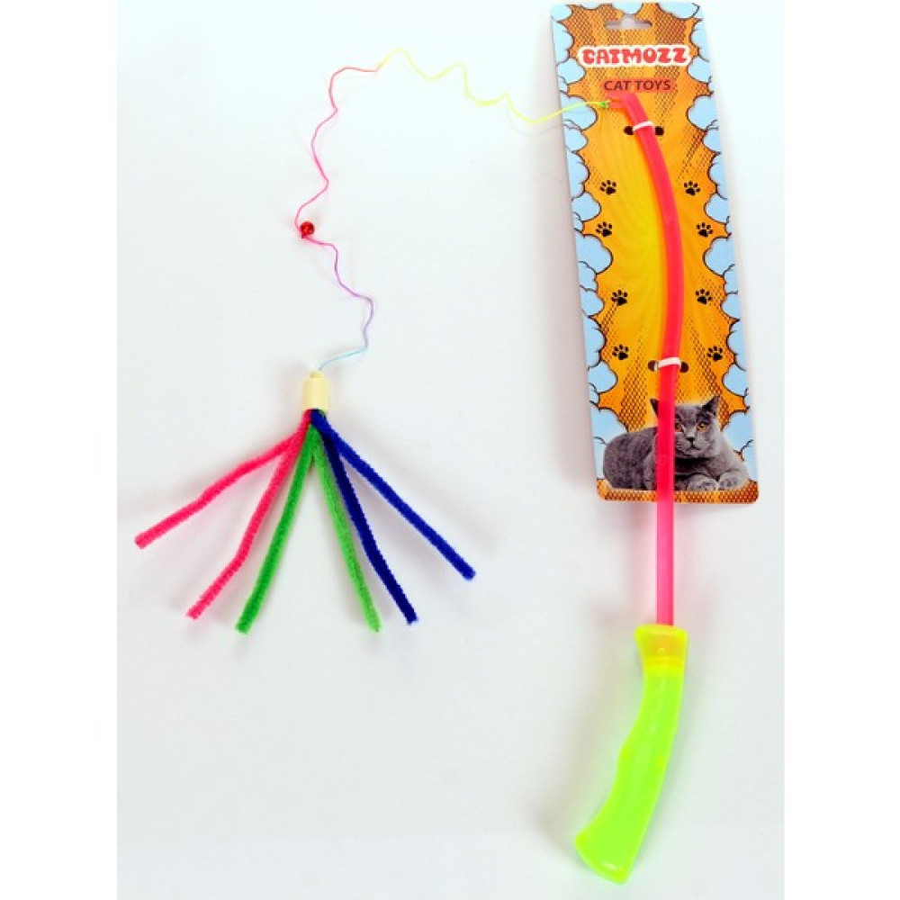 Catmozz Özel Tüylü Zilli Crazy Plastik Saplı Kedi Oyuncağı Oltası 50 cm - Çok Renkli Evcil Hayvan Ürünleri Fiyatı