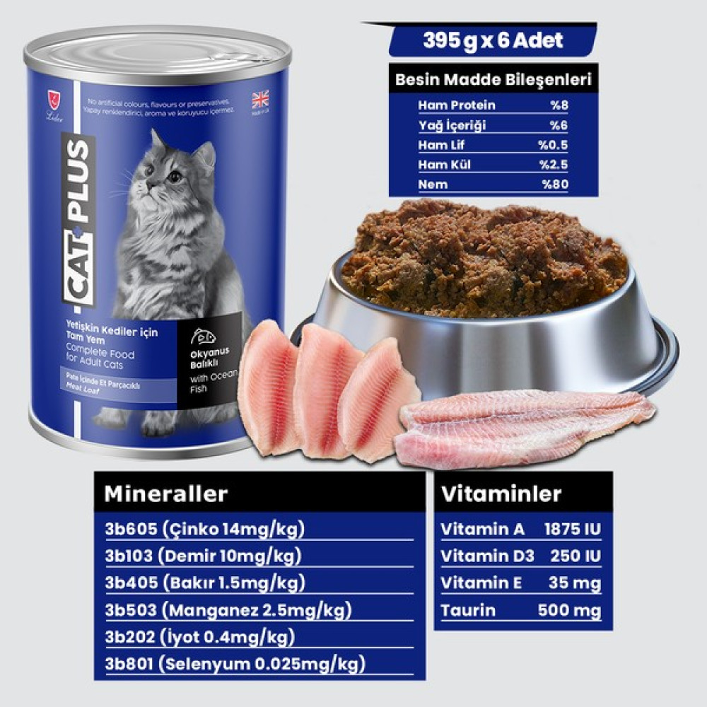 Catplus Pate Içinde Et Parçacıklı Okyanus Balıklı Yetişkin Kedi Konserve Yaş Mama 395 gr x 6 Adet - 3,5 kg Evcil Hayvan Ürünleri Fiyatı