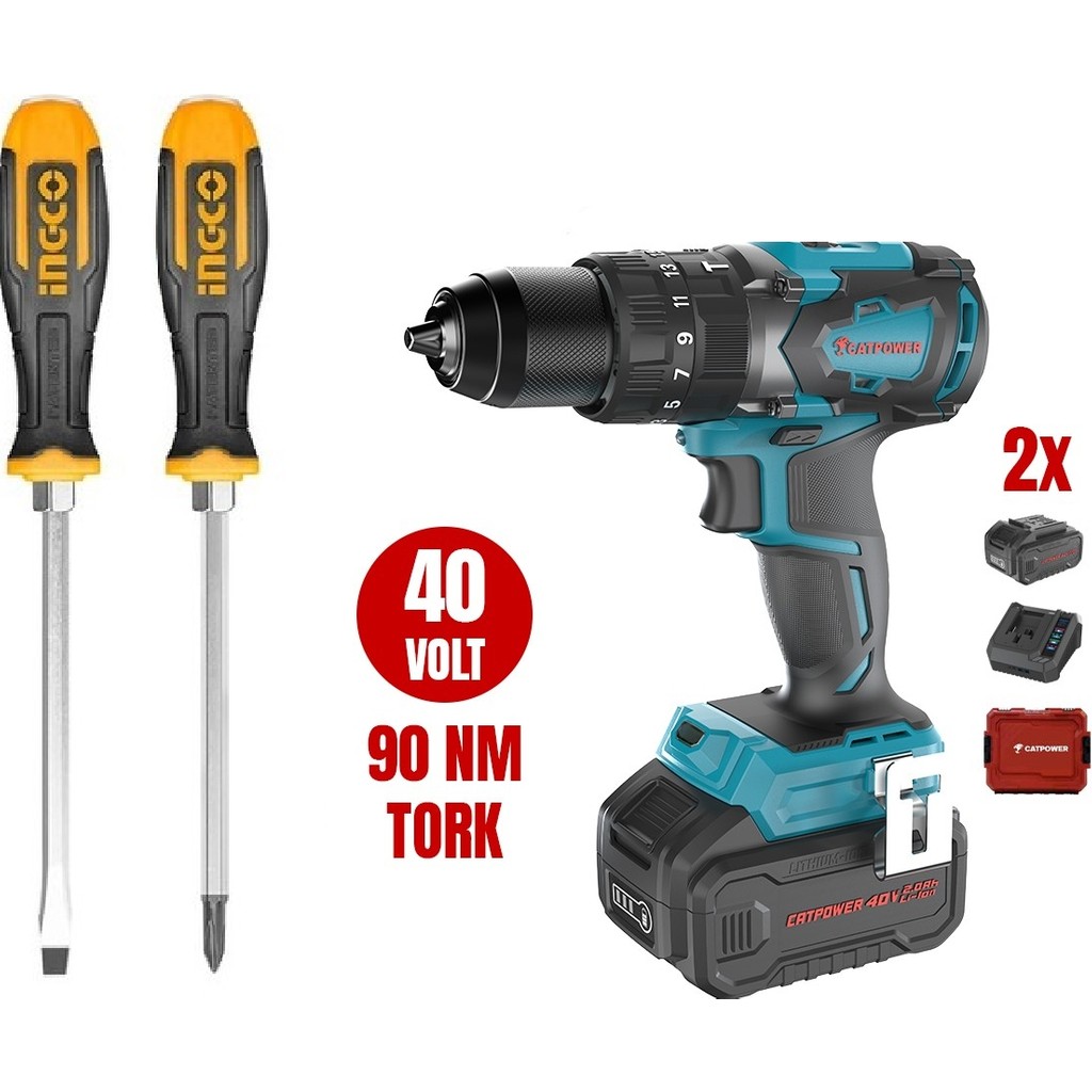 Catpower CAT4410 Kömürsüz Akülü Darbeli Vidalama Li-Ion 40V 90NM 2 Akülü Duz Yıldız Tornavida Tornavida Fiyatı
