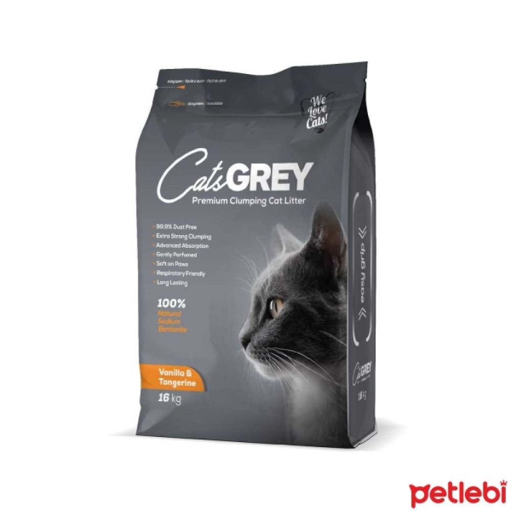CatsGREY Premium Vanilya ve Mandalina Kokulu Tozsuz Topaklanan İnce Taneli Bentonit Kedi Kumu 16kg Evcil Hayvan Ürünleri Fiyatı