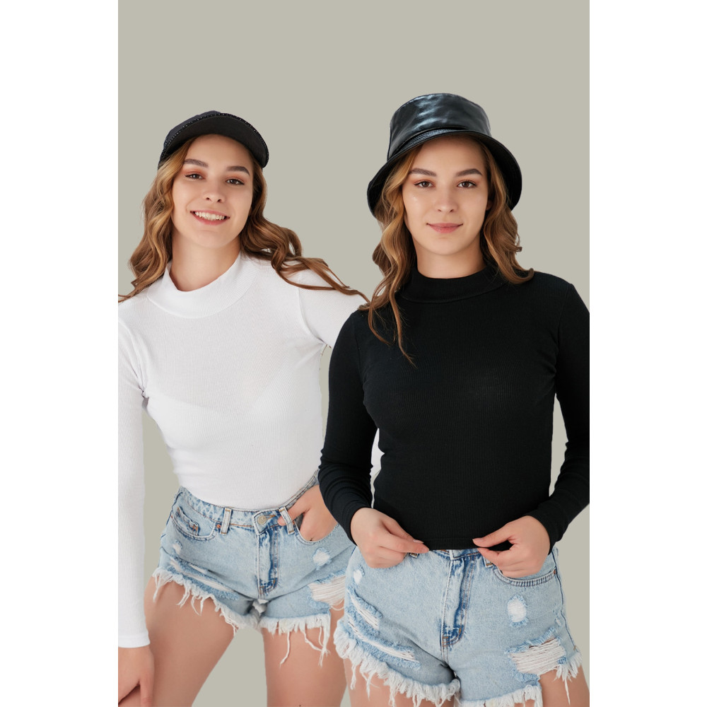 CATSPY Kadın 2li Halter Yaka Uzun Kollu Fitilli Crop Bluz Set L Beden Bluz Fiyatı