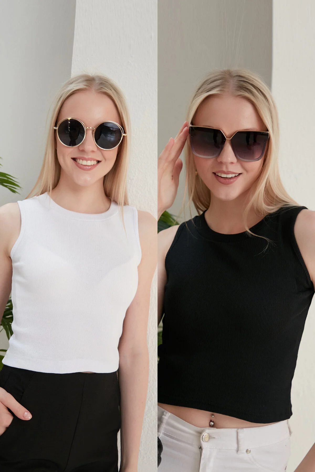 CATSPY Kadın Siyah Beyaz Halter Yaka 2li Crop Bluz L Beden" Bluz Fiyatı