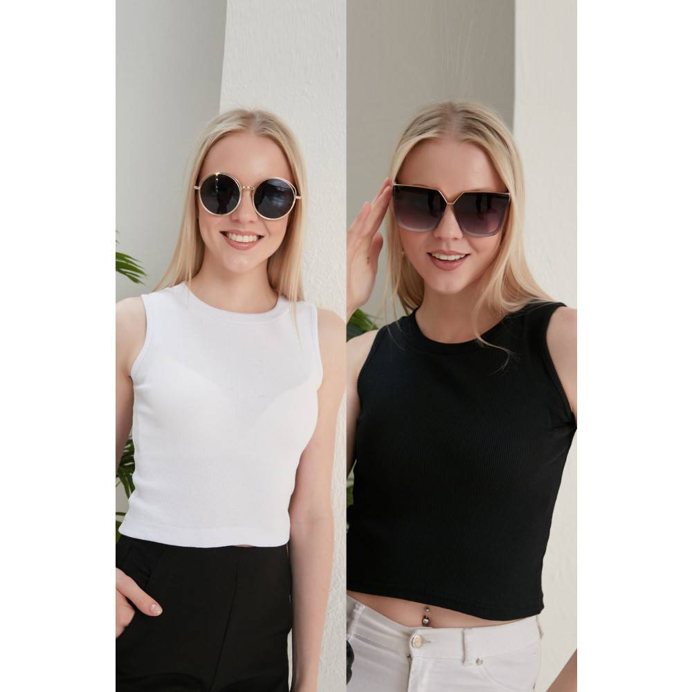 CATSPY Kadın Siyah Beyaz Halter Yaka 2li Crop Bluz L Beden Bluz Fiyatı