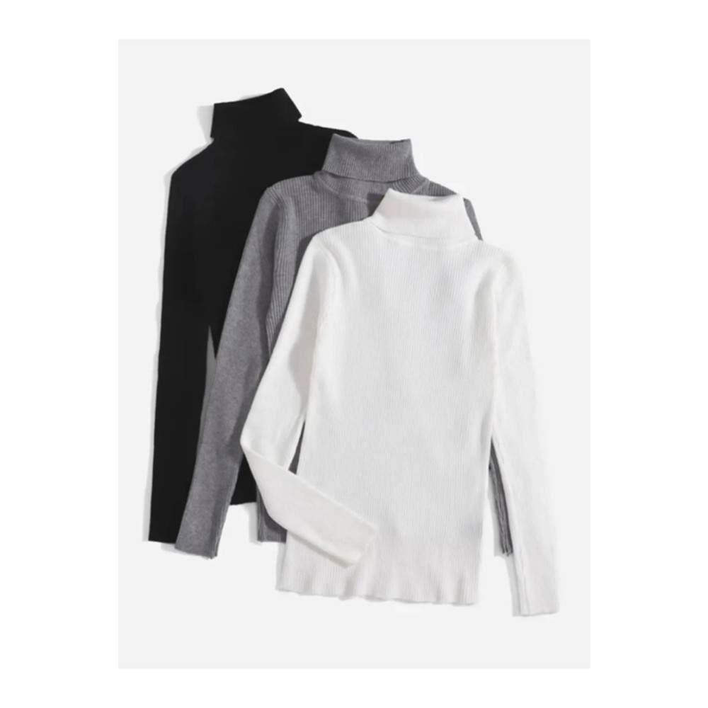 CATSPY Unisex Siyah Gri Beyaz Set Pamuklu Balıkçı Yaka Kaşkorse Şardonlu Slimfit Boğazlı Kazak S Beden Bayan Kazak & Süveter & Triko Fiyatı