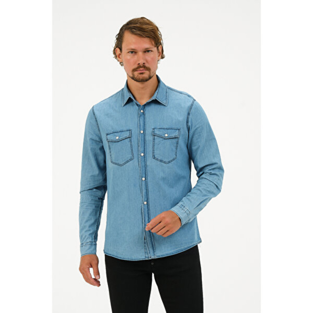 Catto Peak Slim Fit Denim Cepli Gömlek Erkek Gömlek Fiyatı