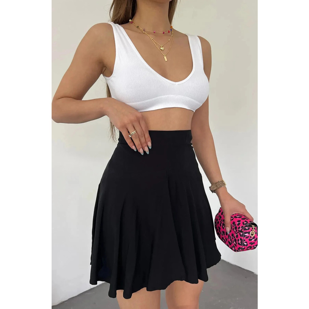 cattownshop Kadın Siyah Kloş Şort Etek Esnek Kloş Pileli Şortlu XS Beden Etek Fiyatı