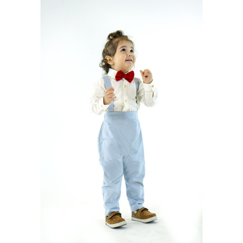 Catz Kids - Bebe Mavi Harem Salopet + Keten Gömlek + Papyon Erkek Çocuk Giyim Takımı Fiyatı