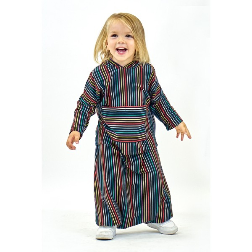 Catz Kids - Renkli Çizgili Penye Samuray Şalvar + Renkli Çizgili Penye Kapüşonlu Sweat Erkek Çocuk Giyim Takımı Fiyatı