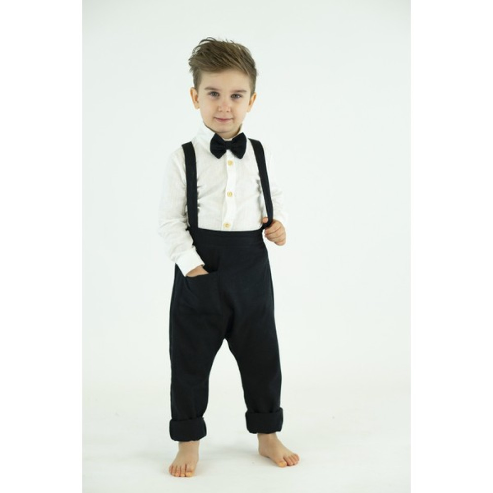 Catz Kids - Siyah Gabardin Harem Salopet + Klasik Uzun Kollu Gömlek + Papyon Erkek Çocuk Giyim Takımı Fiyatı