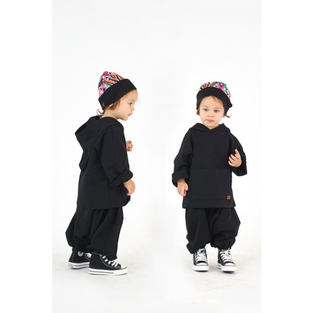 Catz Kids - Siyah Penye Samuray Şalvar + Siyah Penye Kapüşonlu Sweat + Etnik Desen Bere Erkek Çocuk Giyim Takımı Fiyatı