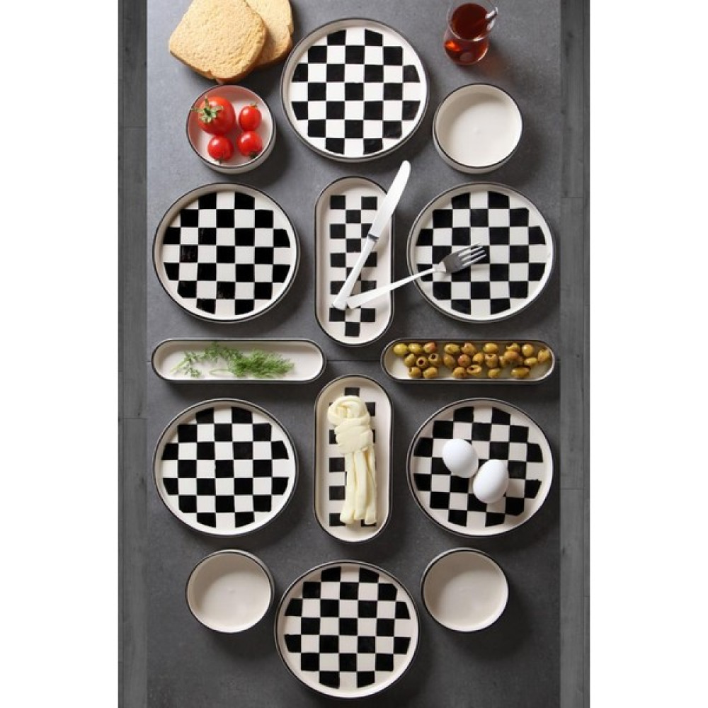 Çavdar Group 14 Parça 6 Kişilik Stackable Dama Desen Kahvaltı Takımı Handmade Özel Tasarım Kahvaltılık Kahvaltı Takımı Fiyatı