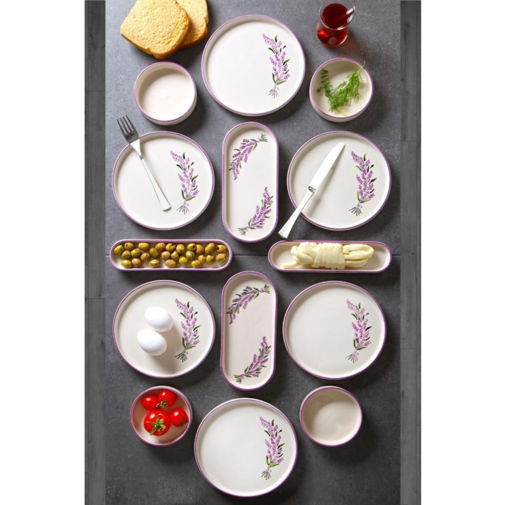 Çavdar Group 14 Parça 6 Kişilik Stackable Lavanta Desen Kahvaltı Takımı Handmade Özel Tasarım Kahvaltılık Kahvaltı Takımı Fiyatı