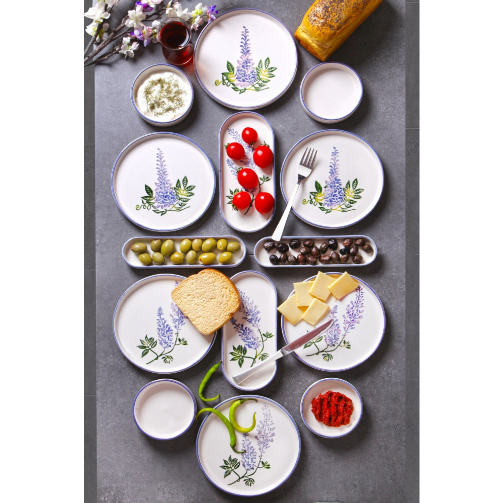 Çavdar Group 14 Parça 6 Kişilik Stackable Salkım Kobalt Desen Kahvaltı Takımı Handmade Özel Tasarım Kahvaltılık Kahvaltı Takımı Fiyatı