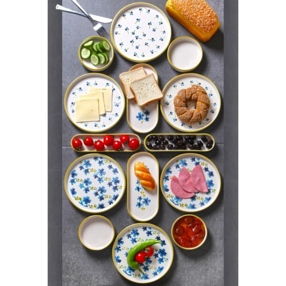 Çavdar Group 14 Parça 6 Kişilik Stackable Unutma Beni Çiçek Desen Kahvaltı Takımı Handmade Özel Tasarım Kahvaltılık Kahvaltı Takımı Fiyatı