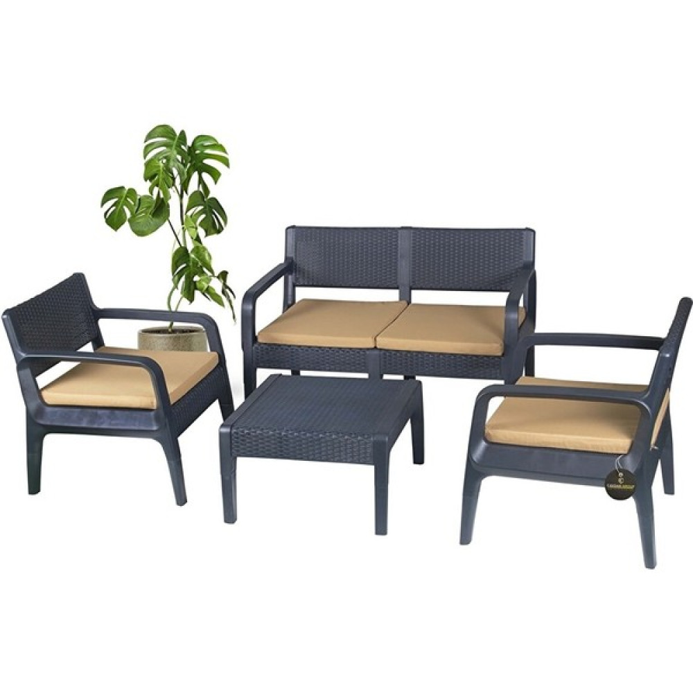 Çavdar Group Lüx Latte 4 Kişilik Sehpalı Gri Minderli Raddan Oturma Grubu Ergonomik 2+1+1 Bahçe Balkon Teras Çay Seti - Antrasit Bahçe Mobilyası Takımı Fiyatı