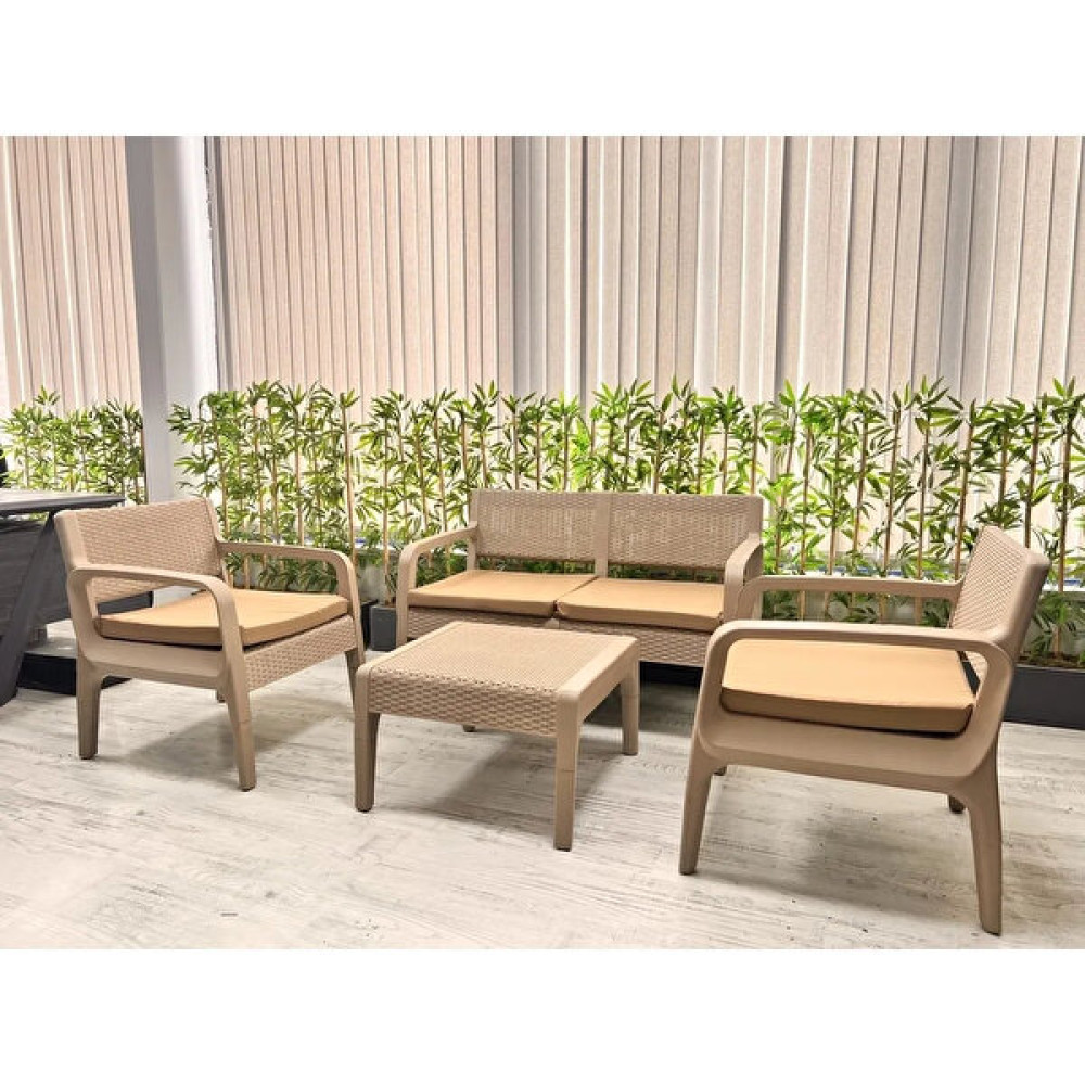 Çavdar Group Lüx Latte 4 Kişilik Sehpalı Raddan Oturma Grubu Ergonomik 2+1+1 Bahçe Balkon Teras Çay Seti - Krem Bahçe Mobilyası Takımı Fiyatı