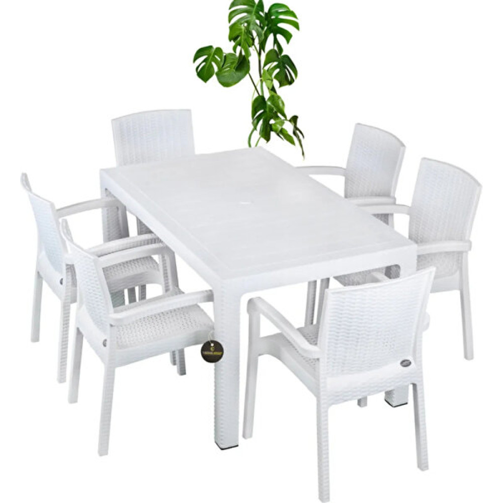 Çavdar Group Rattan Camsız 90X150 Masa ve 6 Adet Trend Sandalyeli Masa Takımı-Bahçe Balkon Teras Raddan Masa Seti - Beyaz Bahçe Mobilyası Takımı Fiyatı