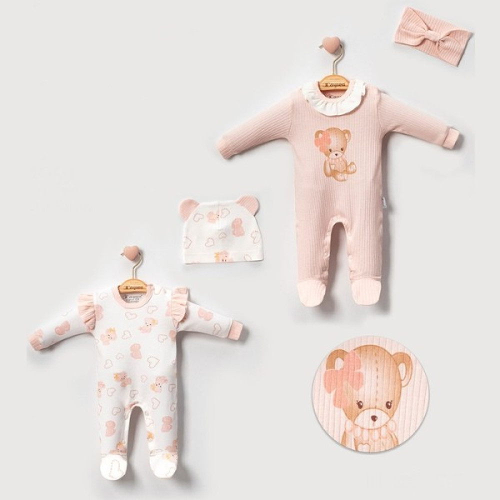Cayzen Fitilli Pamuklu Kumaş Bear Desenli Fırfırlı Tulum (2ADET) Bebek Tulumu Fiyatı