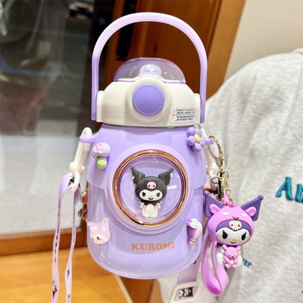 CCmoo Pretty Sanrio Kurome Çocuk Termos Bardak Okul Için Özel Bardak Sevimli Saman Bardak Kızlar Için Sevimli Büyük Göbek Su Bardağı Kurome + Üç Bo... Suluk Fiyatı
