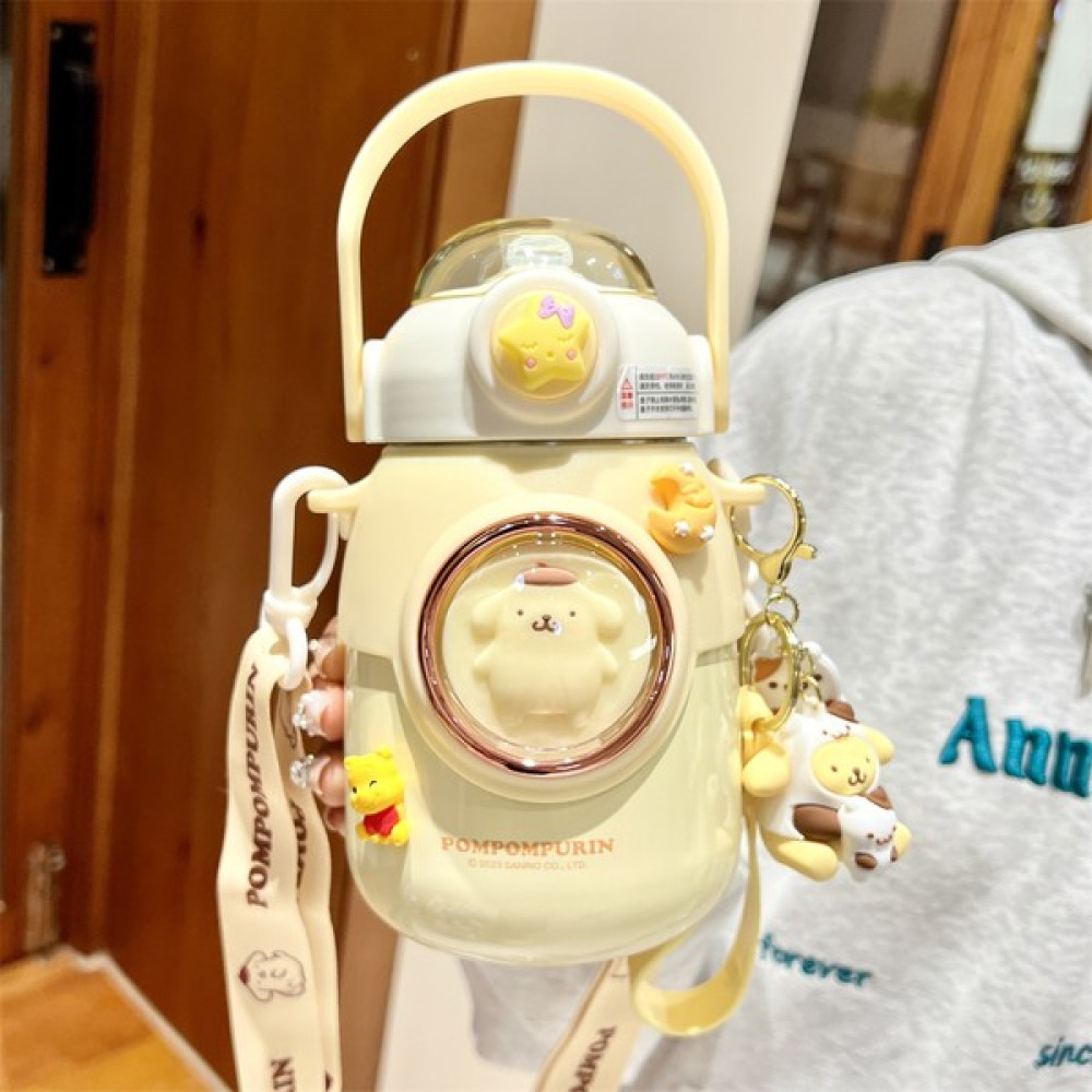 CCmoo Pretty Sanrio Kuromi Okul Için Çocuk Termos Bardağı, Kızlar Için Sevimli Pipetli Bardak, Sevimli Göbekli Su Bardağı, Puding Köpek + Üç Boyutl... Suluk Fiyatı