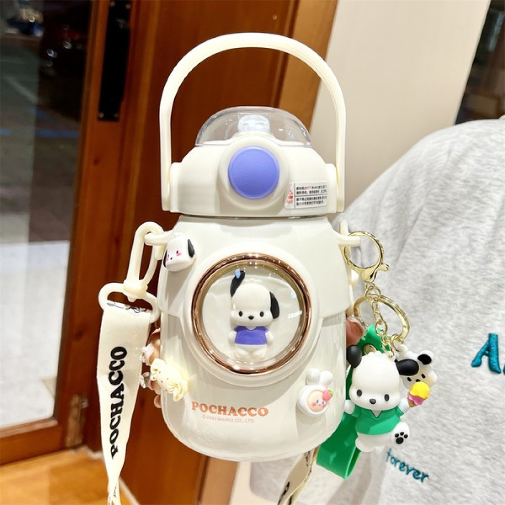 CCmoo Pretty Sanrio Kuromi Okul Için Çocuk Termosu, Kızlar Için Sevimli Pipetli Bardak, Sevimli Göbekli Su Bardağı, Pacha Köpeği + Üç Boyutlu Dekor... Suluk Fiyatı