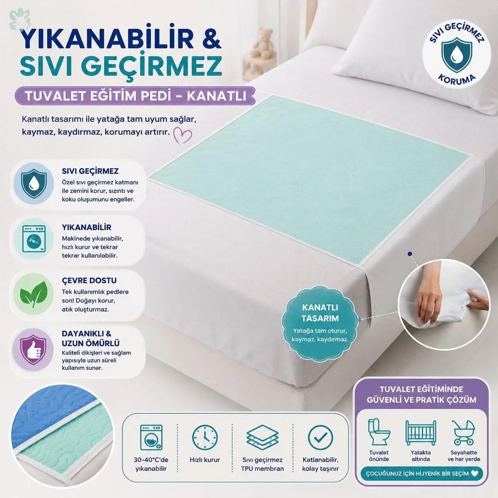 CDE Abso 5 Katlı Yıkanabilir Emici ve Koruyucu Kanatlı Çocuk Tuvalet Eğitim Pedi 75x85 cm SSD / Solid State Drive Fiyatı