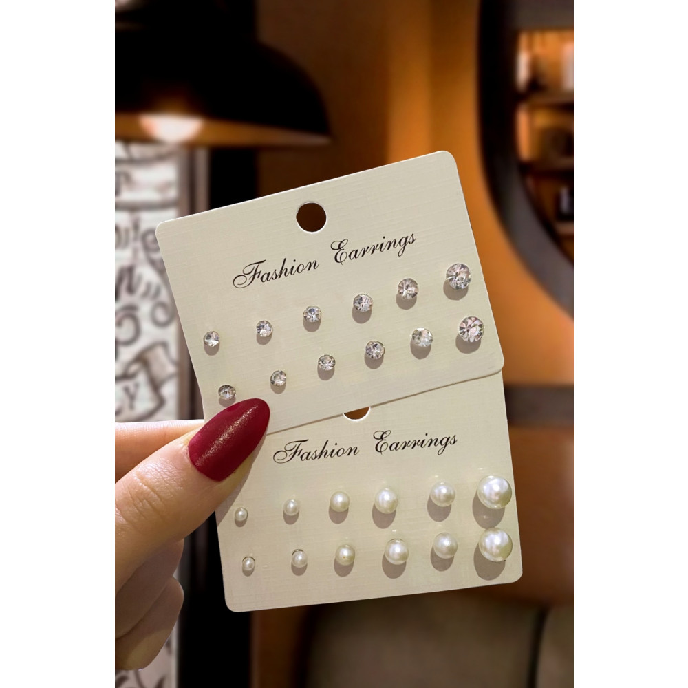 C&E Design Kadın 24lü Zirkon Taş Ve Inci Küpe Seti Bijuteri Küpe Fiyatı