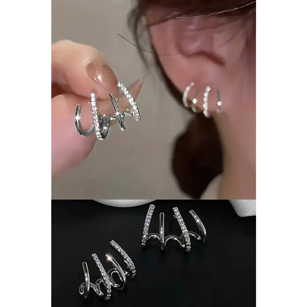C&E Design Kadın Gümüş Renk Zirkon Taşlı Tasarım Küpe Bijuteri Küpe Fiyatı