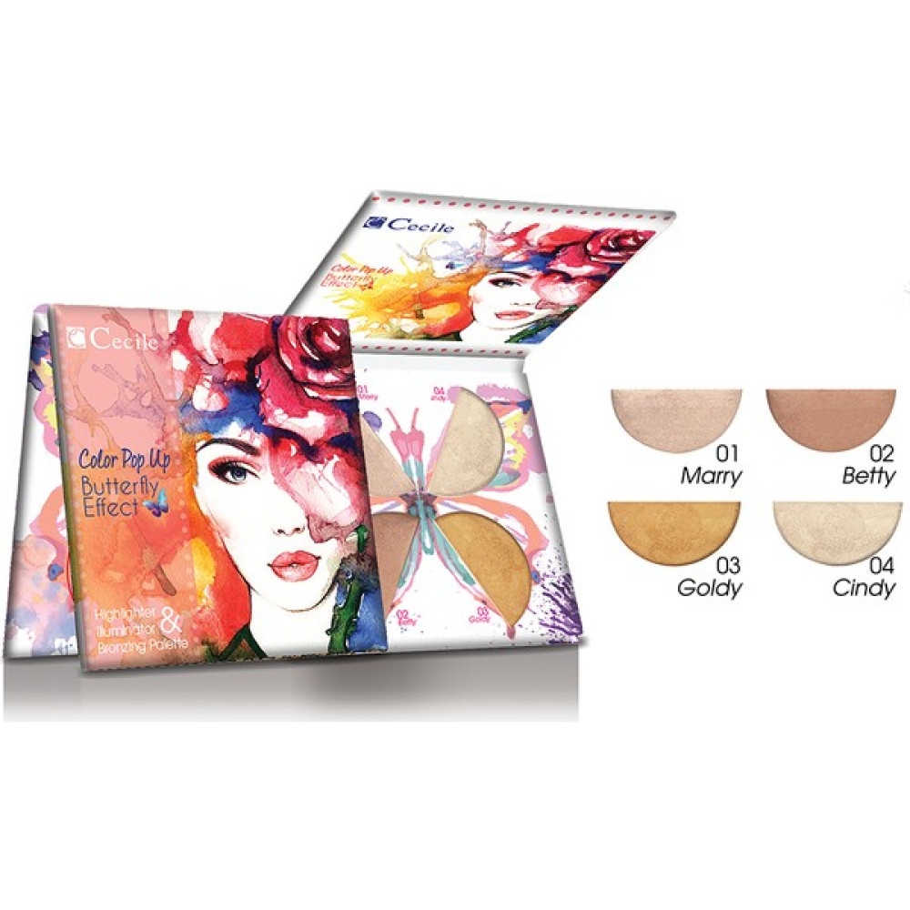 Cecile 4 lü Aydınlatıcı Palet / Color Pop Up Butterfly Effect Illuminator&Highlighter&Bronzing Palette Concealer Fiyatı