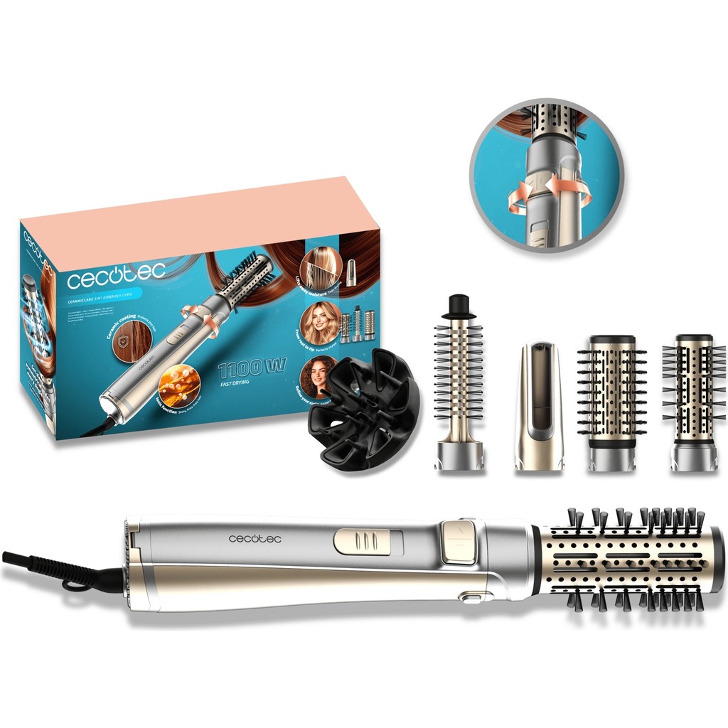 Cecotec Ceramiccare 5in1 Airbrush Gyro Çok Başlıklı Saç Kurutma ve Şekillendirme Fırçası - Metalik Diğer Fiyatı