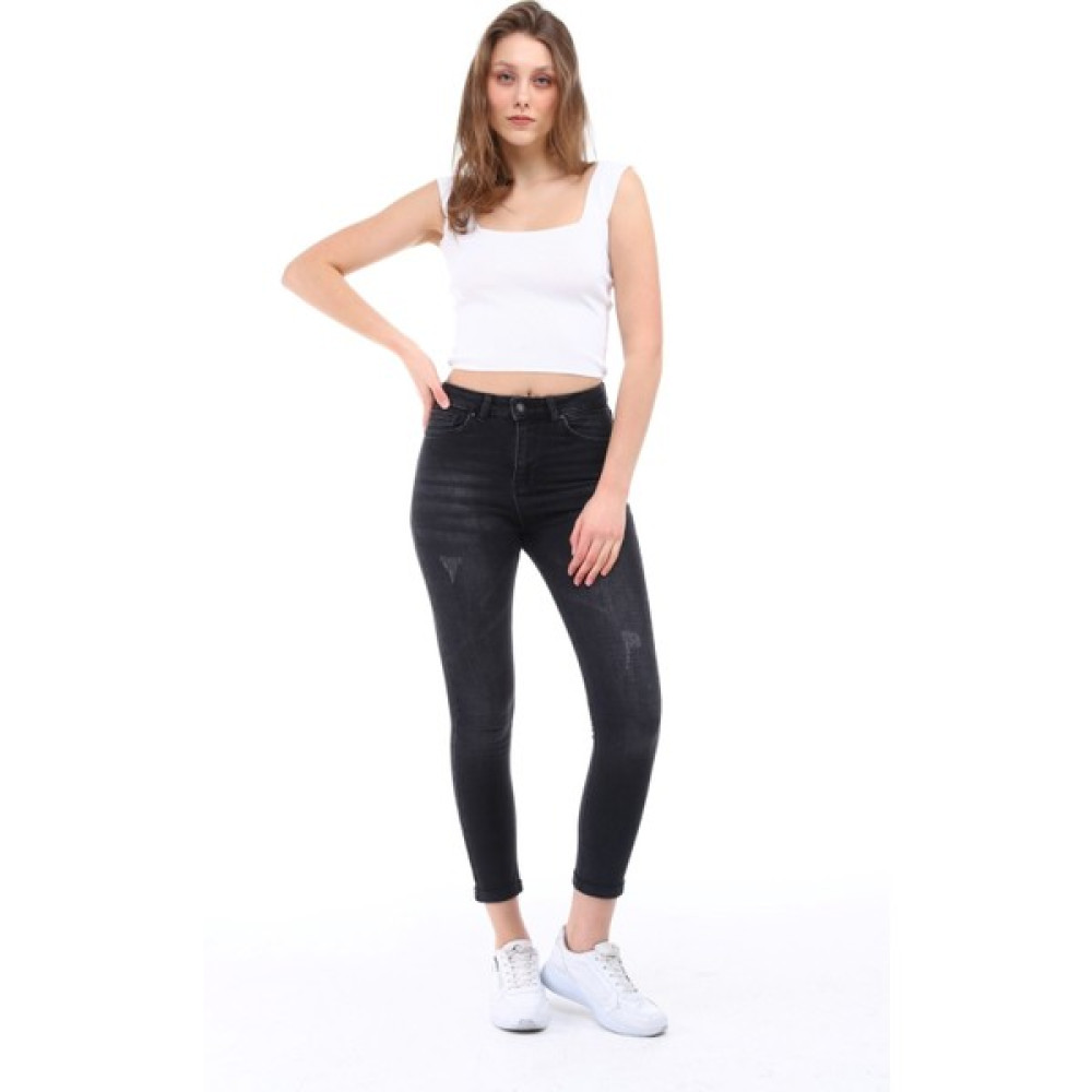 Cedy Denim Kadın Hafif Likralı Skinny Fit Paça Detaylı Pantolon Afrodit Antrasit Bayan Jeans / Kot Pantolon Fiyatı