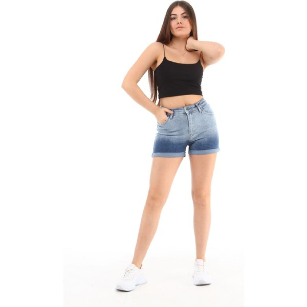 CEDY DENIM Kadın Varşova Mavi Yüksek Bel Duble Paça Kot Şort Klasik Mini Jean Şort C604 Bayan Şort Fiyatı