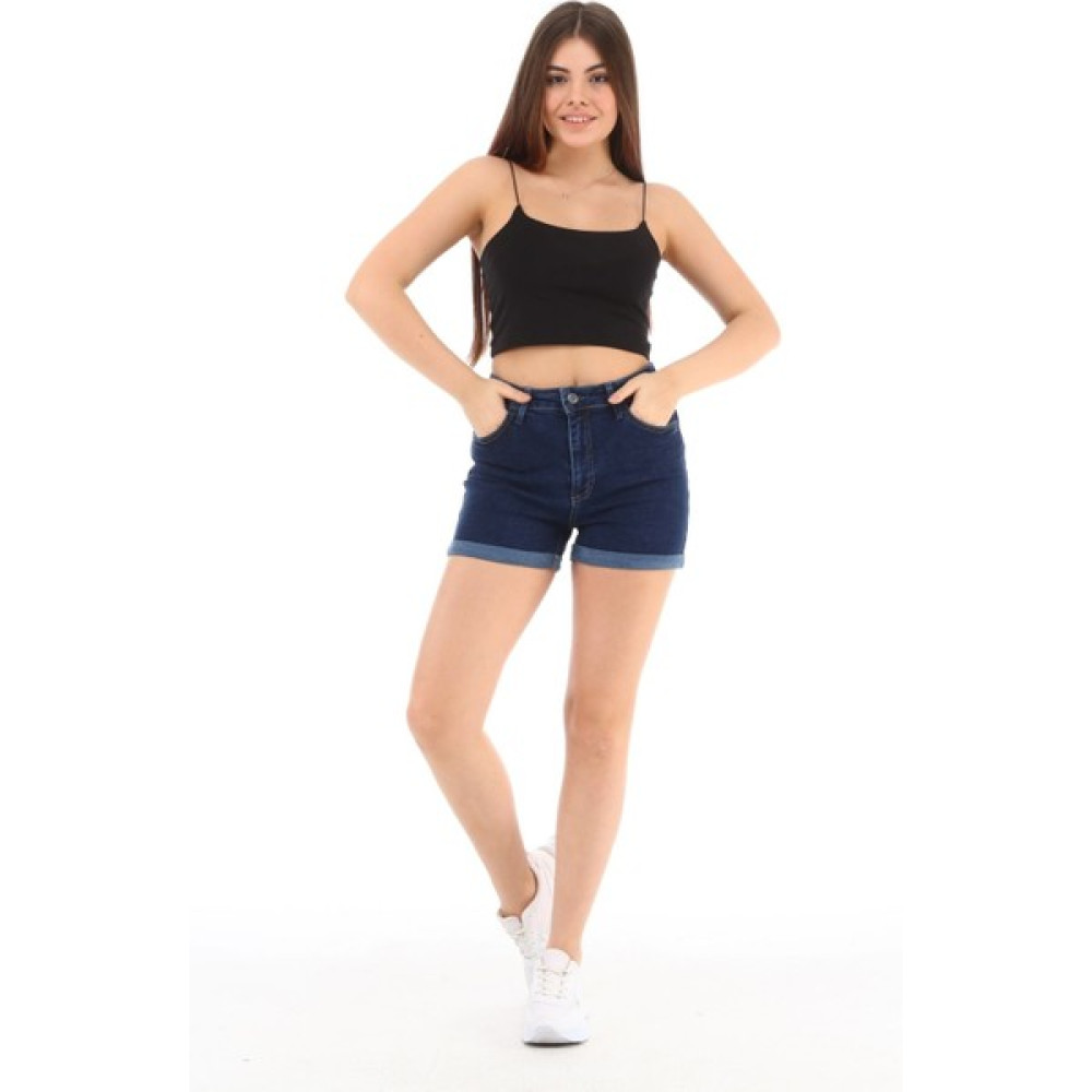 CEDY DENIM Kadın Yüksek Bel Duble Paça Kot Şort Klasik Mini Jean Şort C604 Bayan Şort Fiyatı