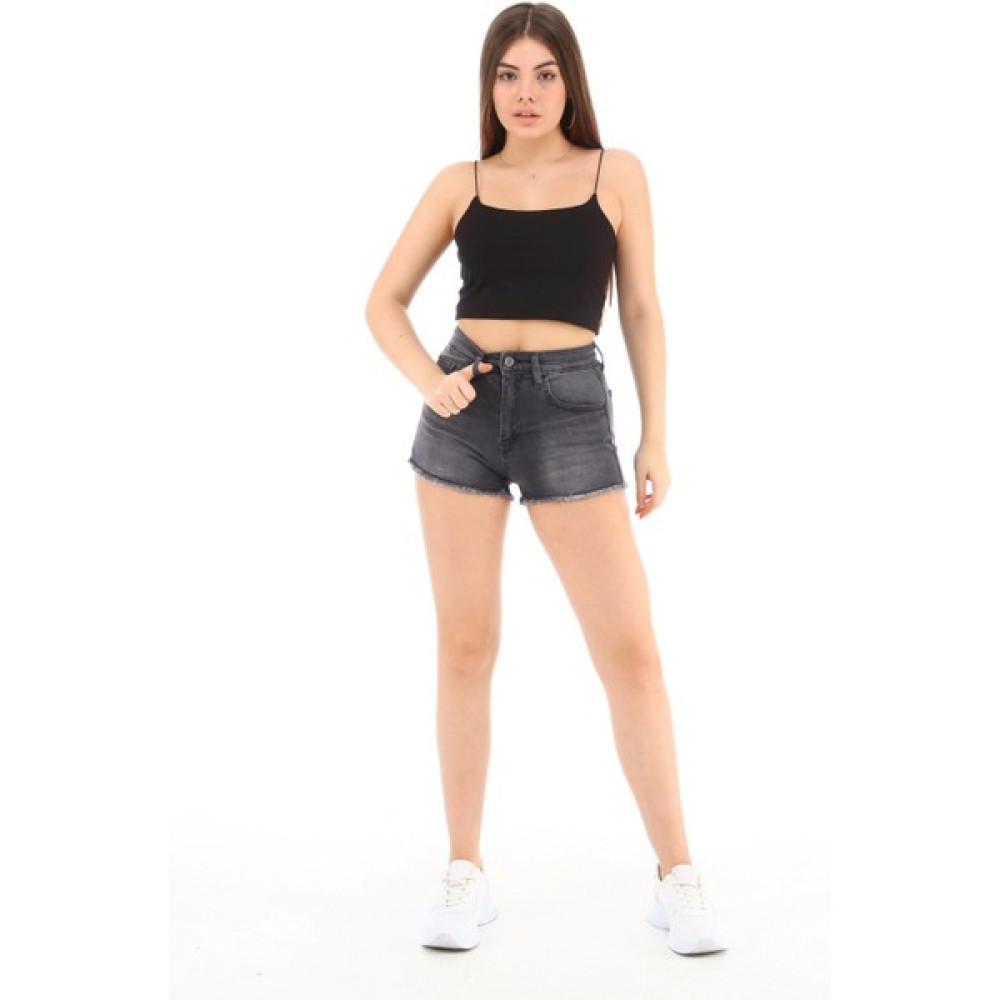 CEDY DENIM Kadın Yüksek Bel Yıpratmalı Paçası Püsküllü Kot Şort Mini Jean Milano Antrasit C603 Bayan Şort Fiyatı