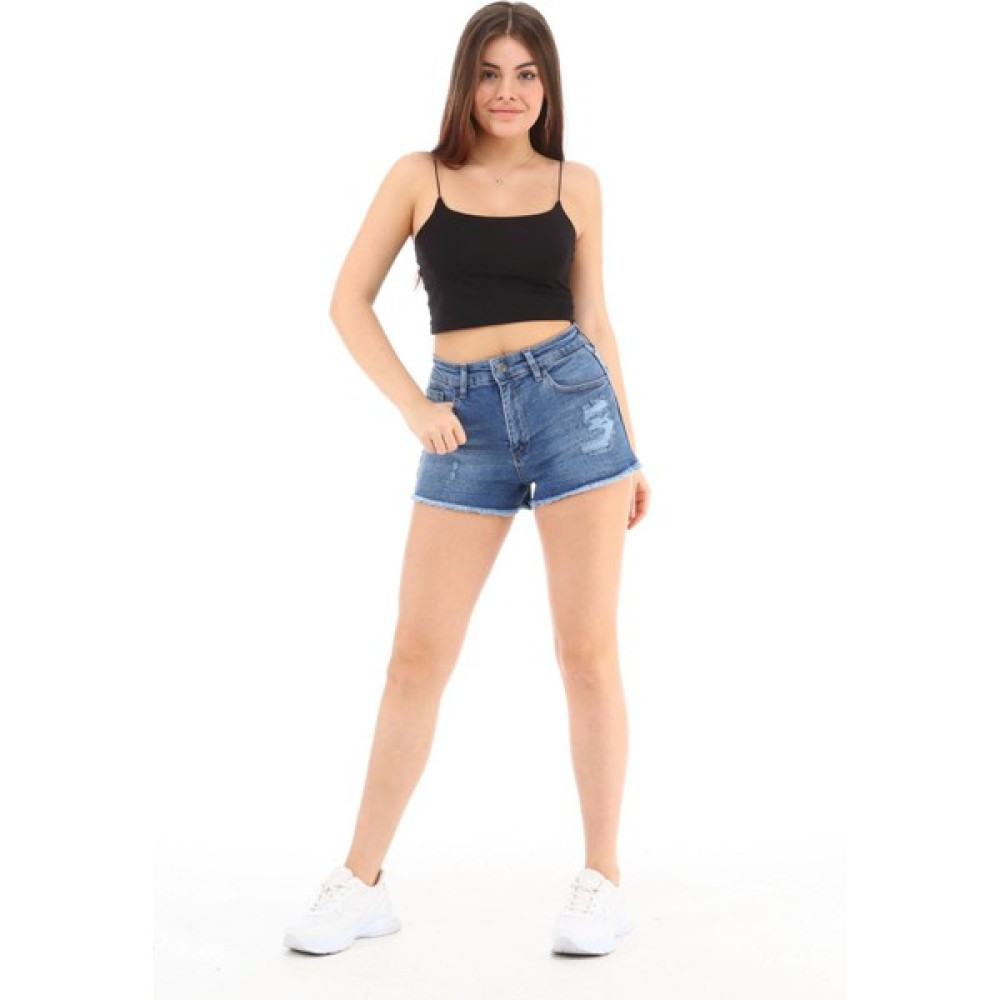 CEDY DENIM Kadın Yüksek Bel Yıpratmalı Paçası Püsküllü Kot Şort Mini Jean Roma Mavi C603 Bayan Şort Fiyatı