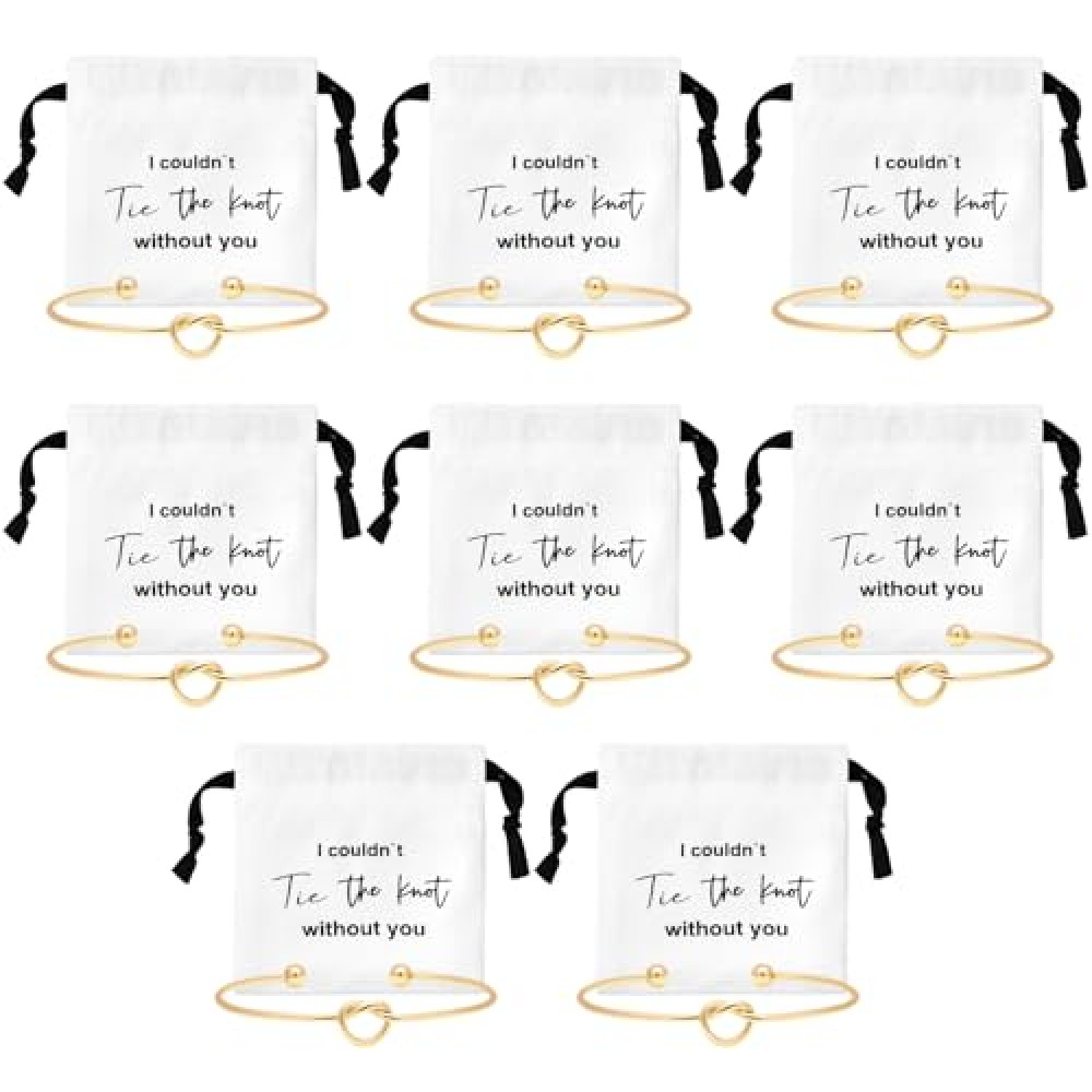 CEELGON 16 Pcs Jewelry Pouch Set of 8 Linen Cotton Small Drawstring Bags & Bridesmaid Knot Bracelet Jewelry Packaging Proposal Gift Bridal Party Favors (Gold)